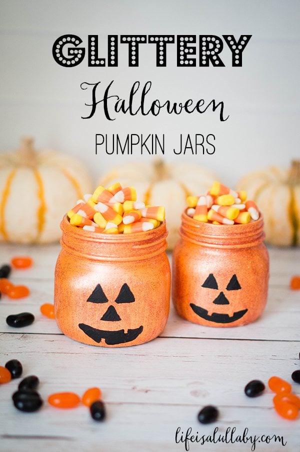 Glittery Halloween Jack-O-Lantern Pumpkin Jars
