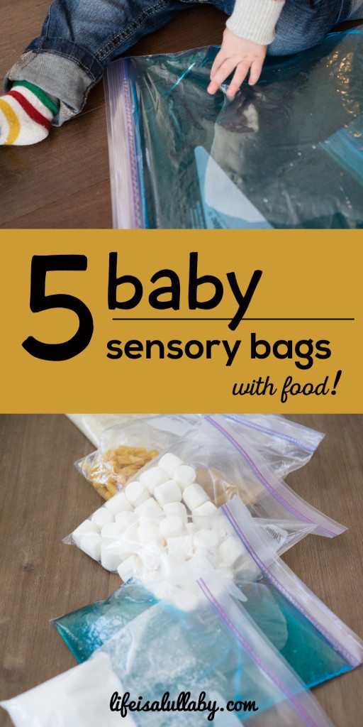 5 baby sensory bags with food