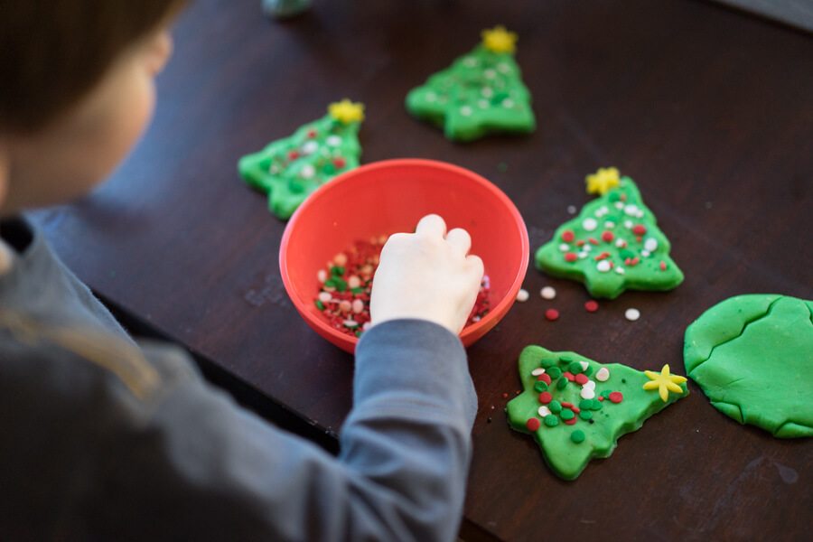 Selecting Sprinkles for Christmas Tree Playdough