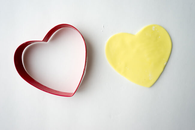 cut out fondant for conversation heart cookies