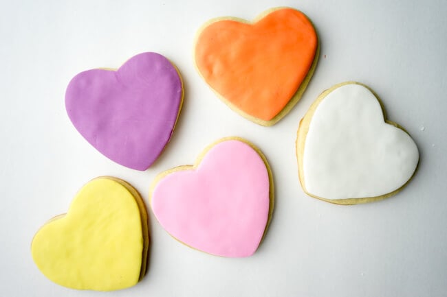 Fondant finished conversation heart cookies