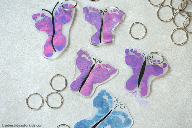Put Keychain on Butterfly Footprint Shrinky Dinks
