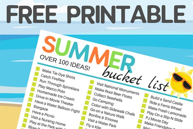 Free Printable Summer Bucket List