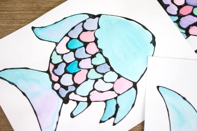 Rainbow Fish Black Glue Watercolor Craft