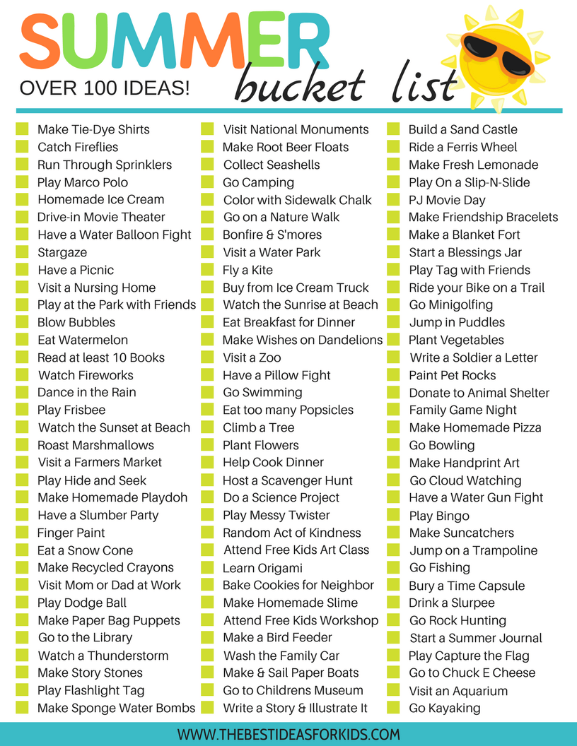 100 Fun And Simple Ideas For A Summer Bucket List For Kids