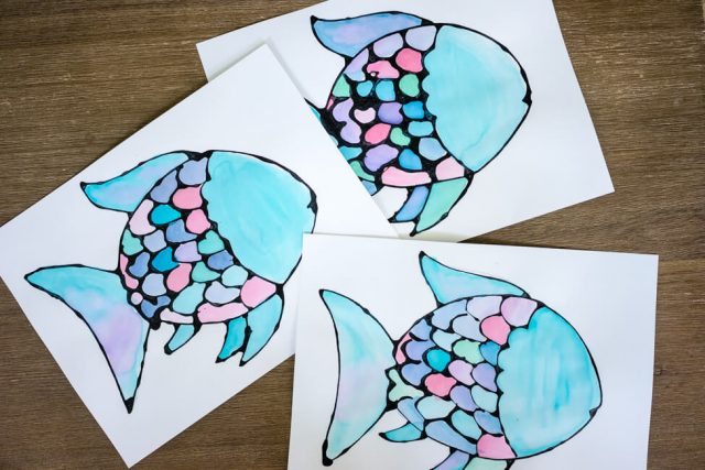 Watercolor Black Glue Rainbow Fish