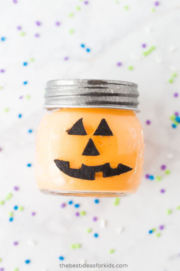 Orange Halloween Slime with Green Foam Beads - Fun-A-Day!