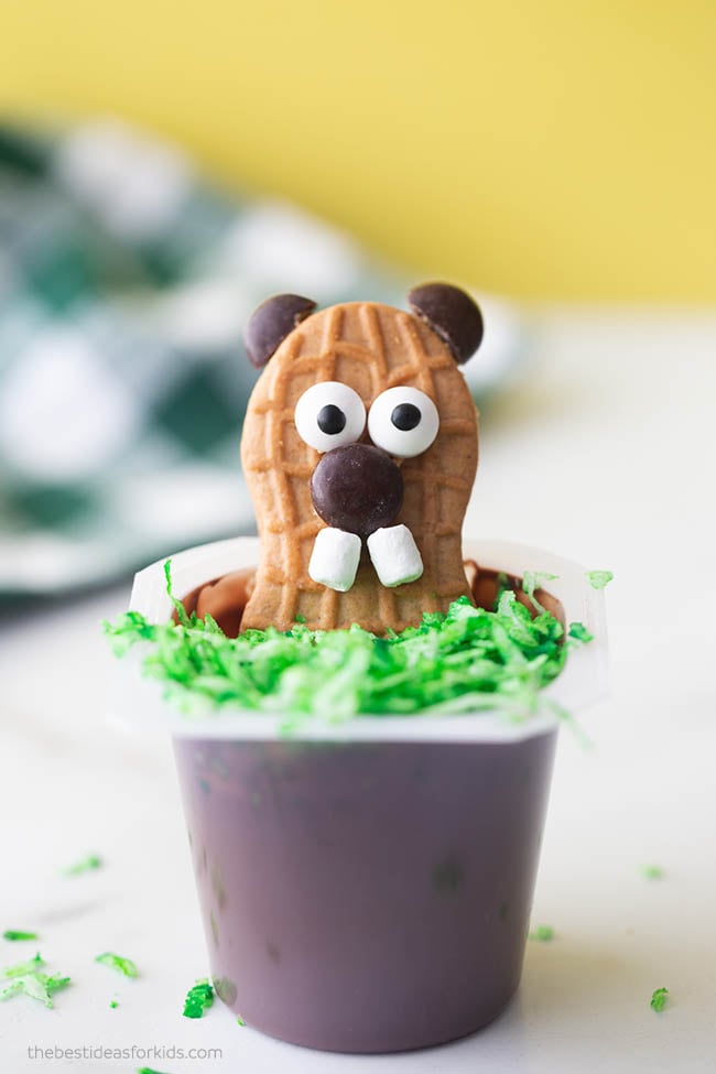 Groundhog Day Snack Idea Pudding Cup