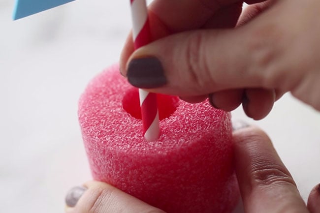 Push Straw into Pool Noodle