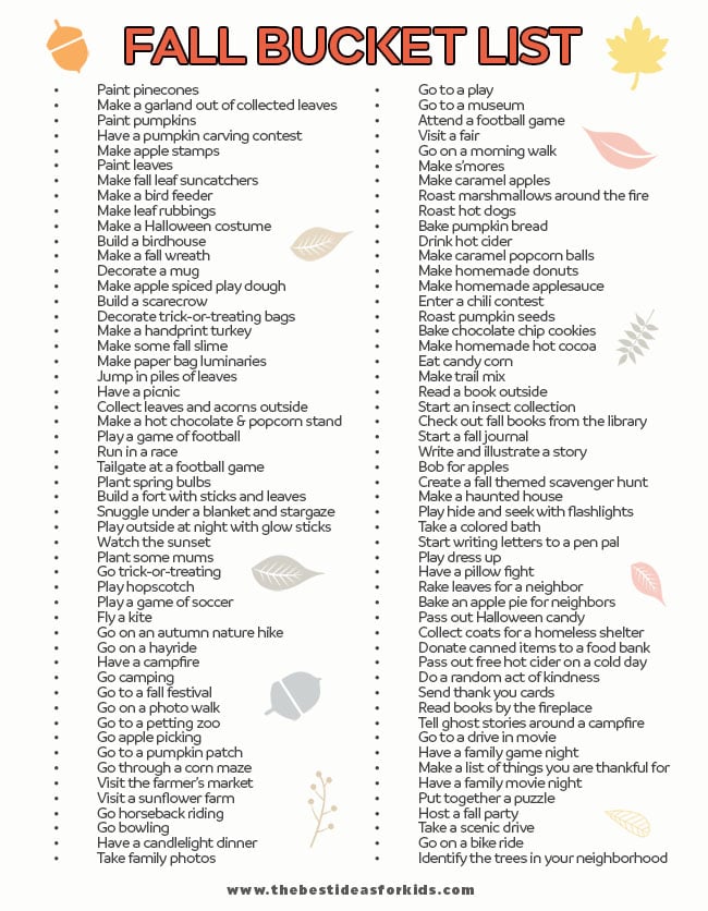 fall bucket list ideas for kids