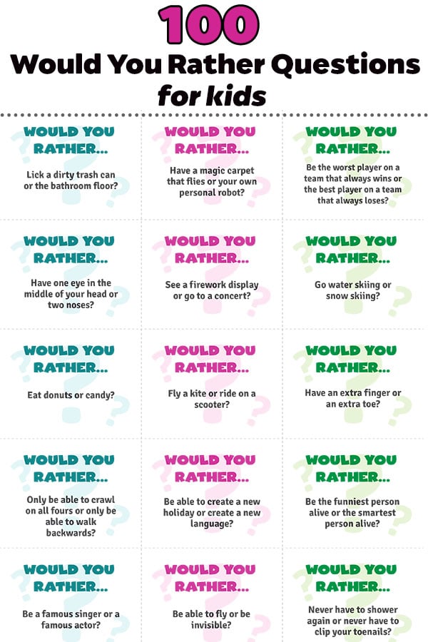 150 Would You Rather Questions for Kids (& Free Printable