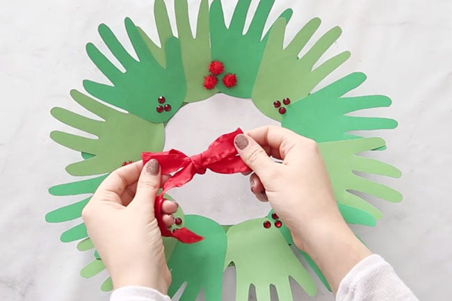 Add Bow to Handprint Wreath