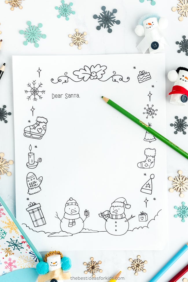 Snowmen Letter to Santa Coloring Page