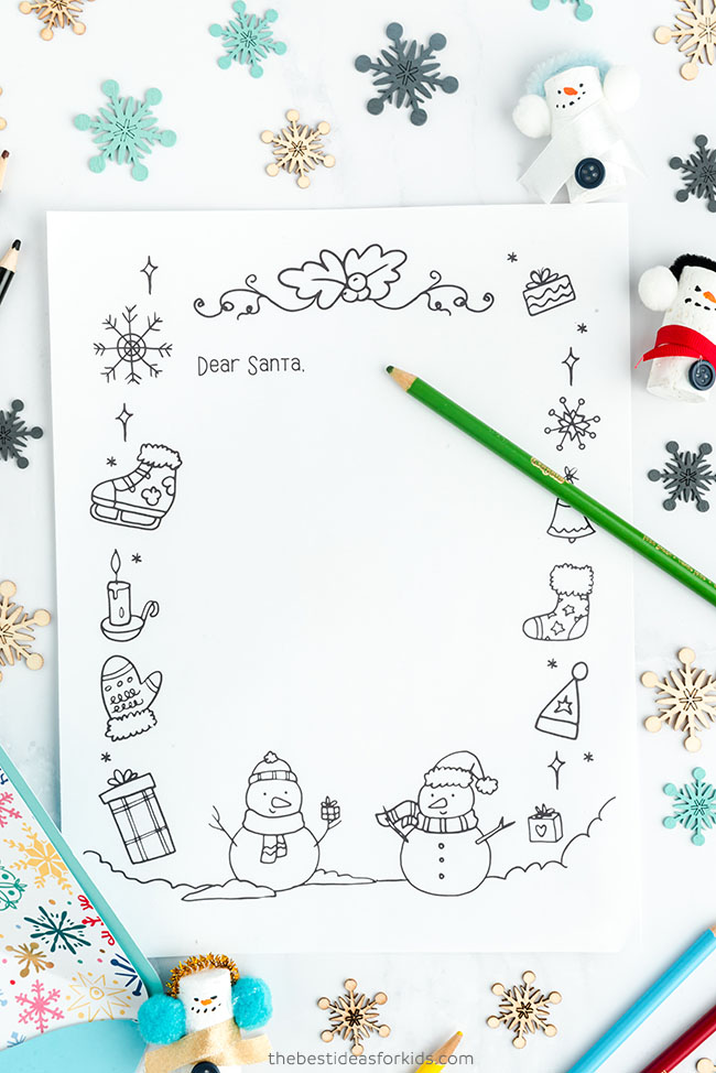 Snowmen Letter to Santa Coloring Page