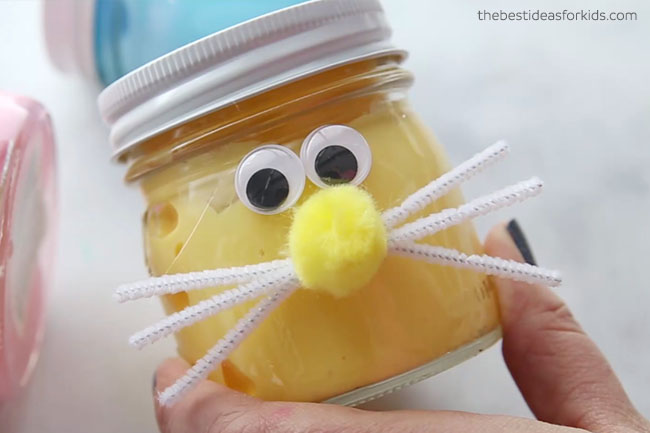 Add Pom Pom and Google Eyes to Bunny Slime Jars