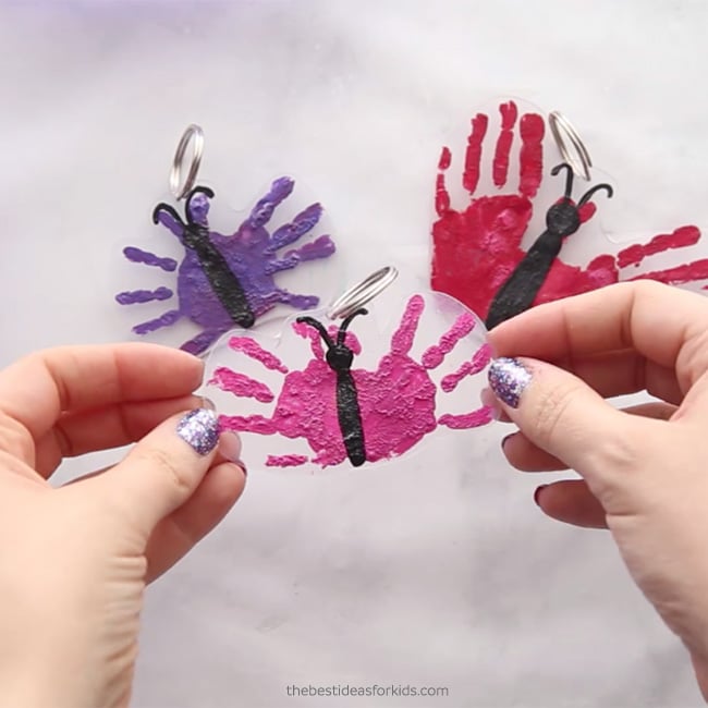 Handprint Butterfly Shrinky Dink Keychain