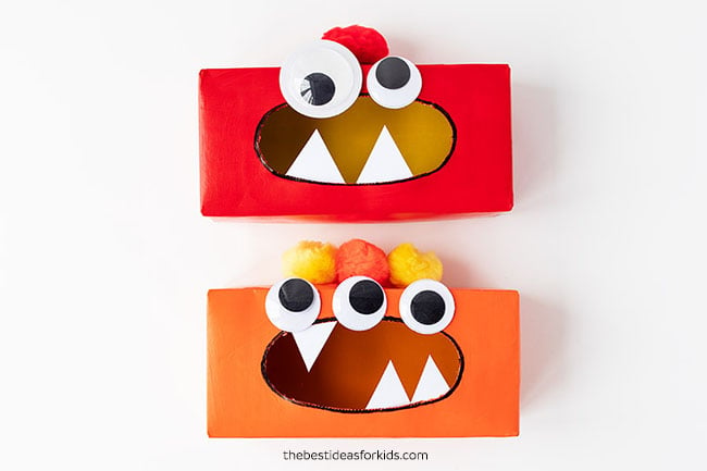 Add Pom Poms to Tissue Box Monster Head