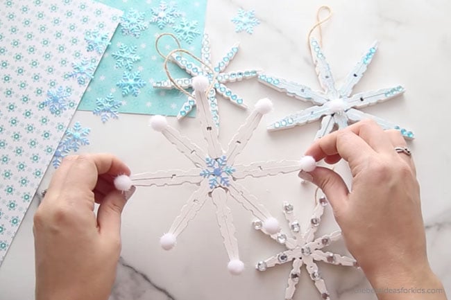 Pom Pom Clothespin Snowflake