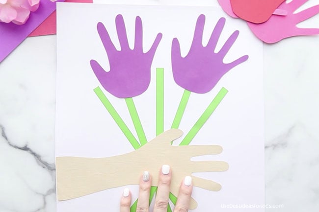 Glue Handprint flowers onto Bouquet