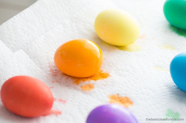 Let Dry Easter Eggs Dry on Paper Towel