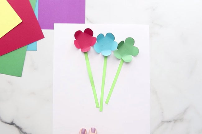 Glue Flowers and Stem to Card