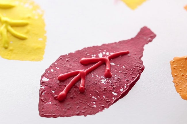 Add Puffy Paint to Leaf Prints