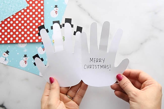 Snowman Handprint Card Open