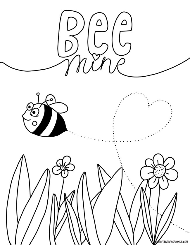 Bee Mine Valentine Coloring Page