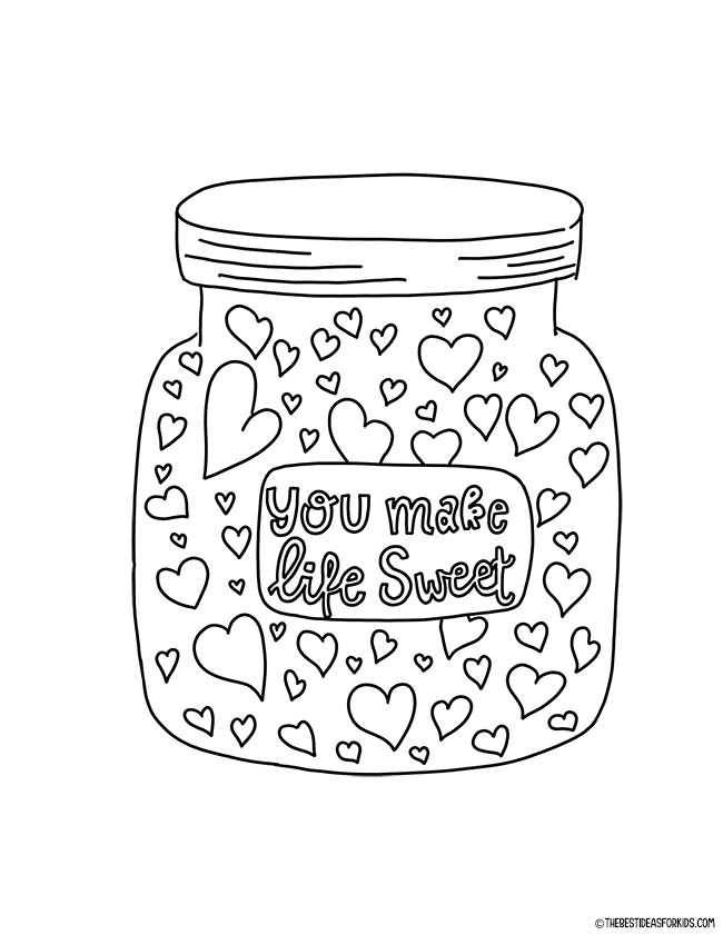 Jar of Hearts Coloring Page for Kids