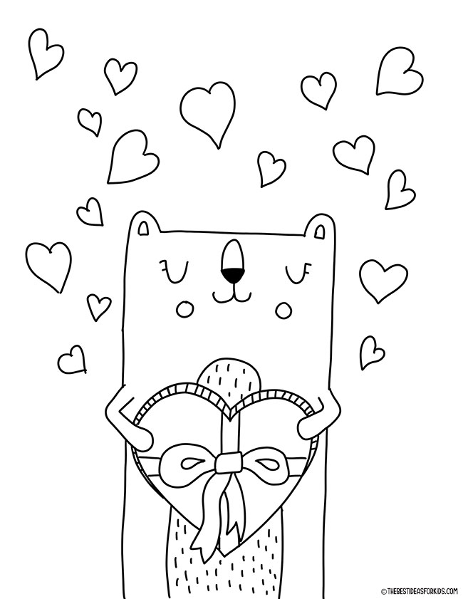 Valentine Bear Coloring Page for Kids