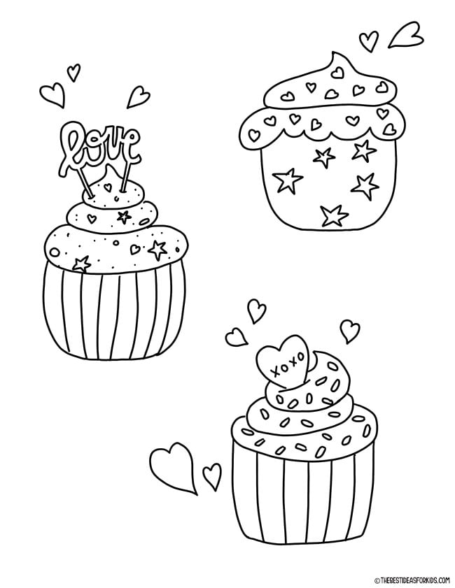 Valentine Cupcakes Coloring Page