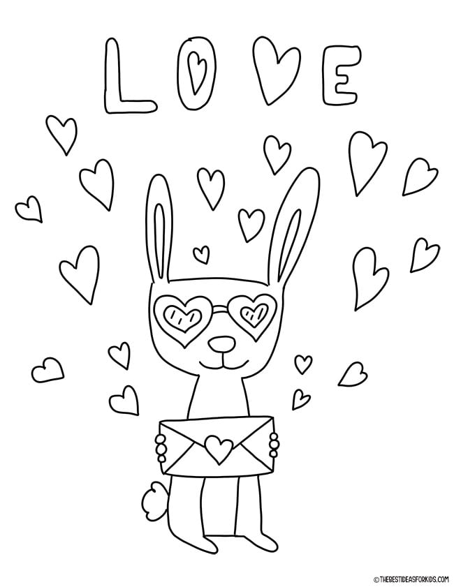 Valentine Rabbit Coloring Page for Kids