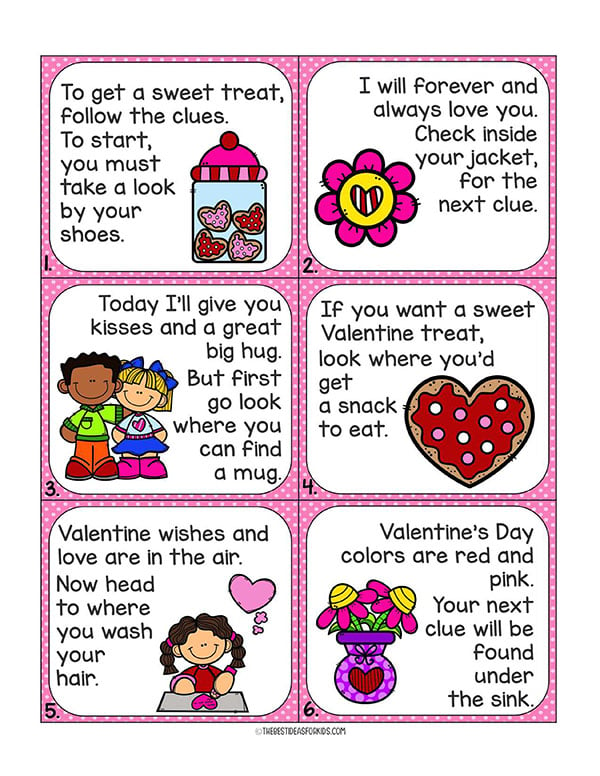 Valentines Day Scavenger Hunt Clue Cards