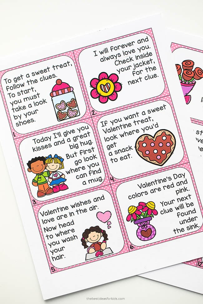 Valentine's Day Scavenger Hunt Clue Cards