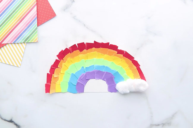 Add Cotton Balls to Paper Plate Rainbow