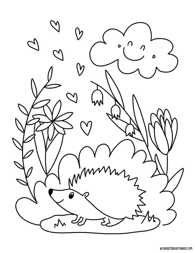 Spring Hedgehog Coloring Page