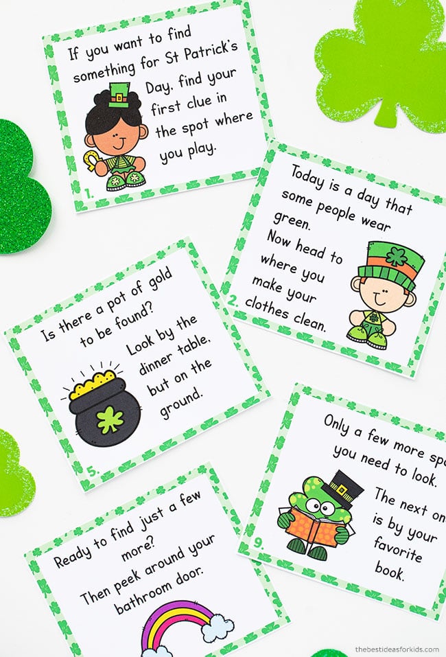 St Patrick's Day Scavenger Hunt Clue Cards Printable
