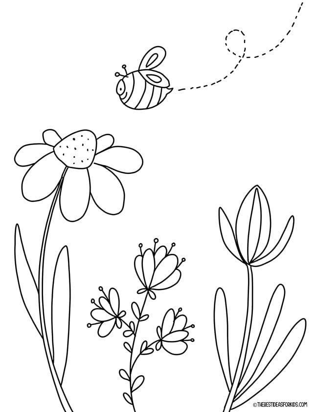 Bee & Flower Coloring Page
