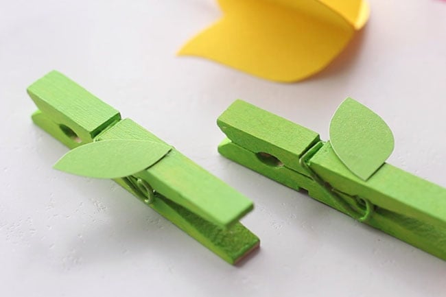 Glue Leaves on Clothespins
