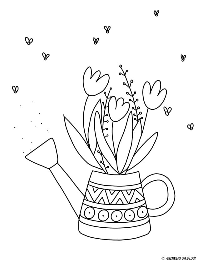 Watering Can Spring Coloring Page