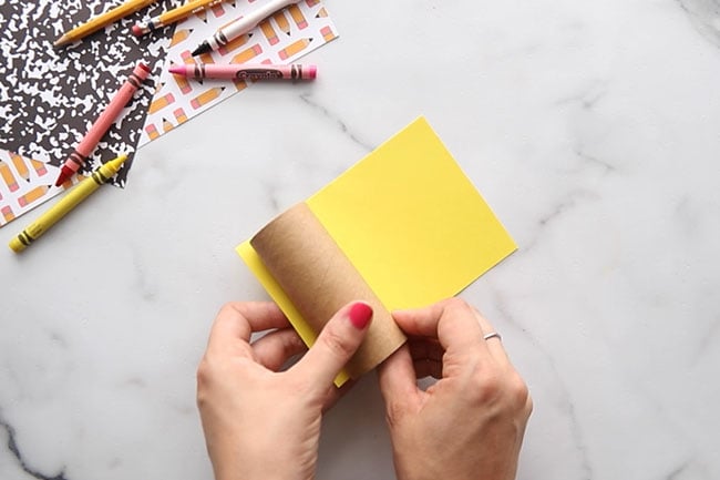 Glue Yellow Paper to Paper Roll