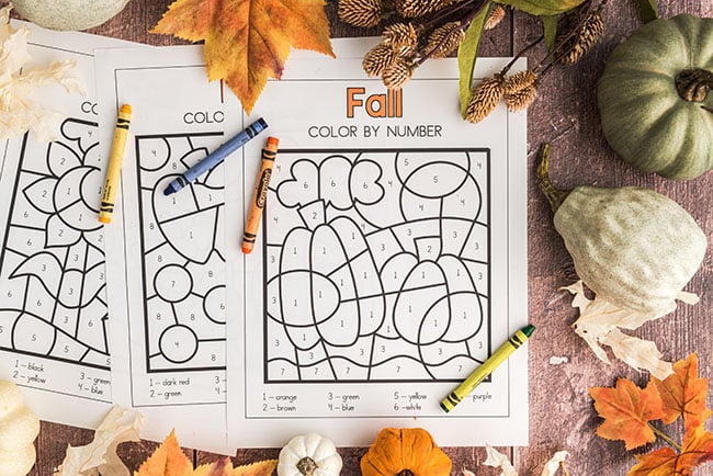 Color by number printables for fall