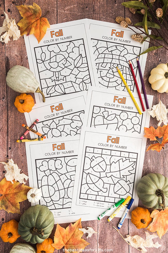 Fall color by number worksheets - Active Little Kids