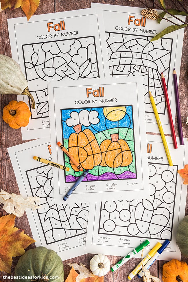 Fall color by number worksheets - Active Little Kids