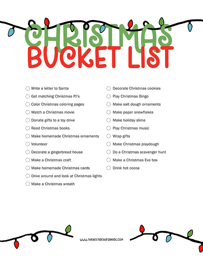 Christmas Bucket List Check List Printable