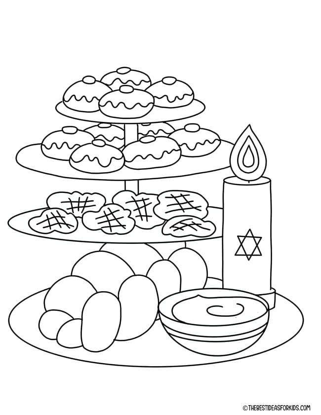 Hanukkah Foods Coloring Page
