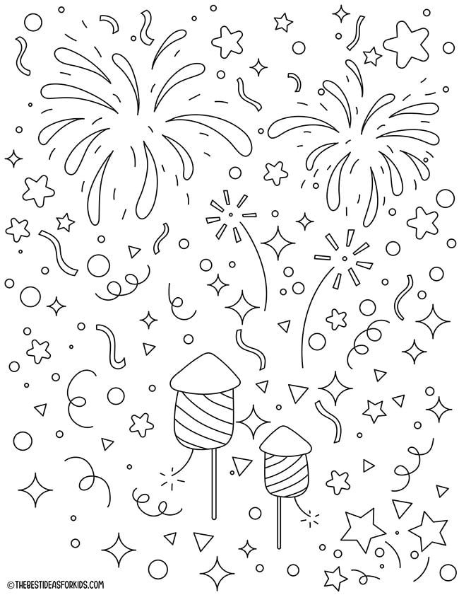 New Year's Eve Fireworks Coloring Page