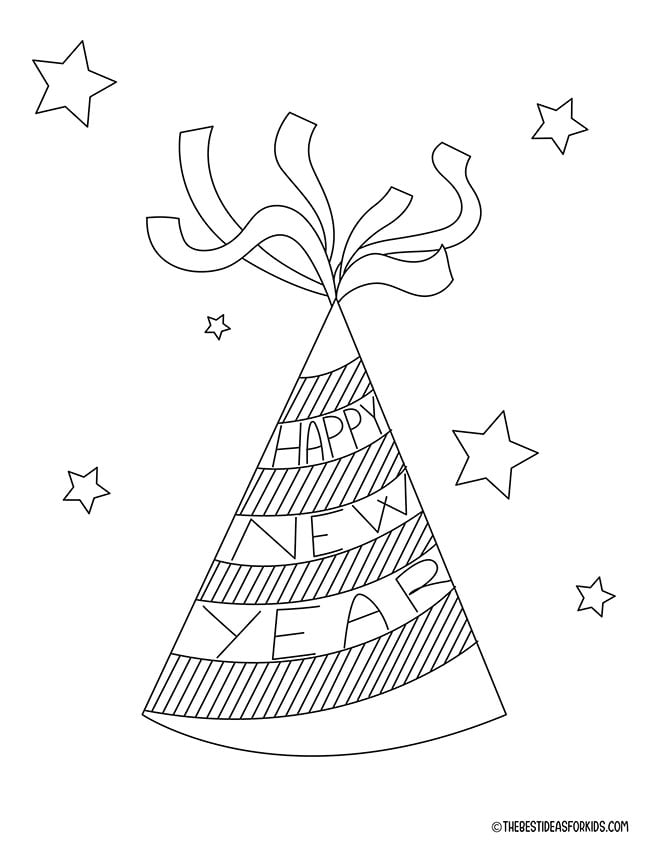 Happy New Year Hat Coloring Page