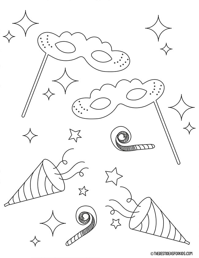 New Year's Eve Supplies Coloring Page