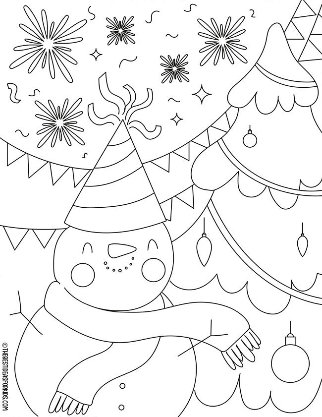 Snowman New Years Coloring Page